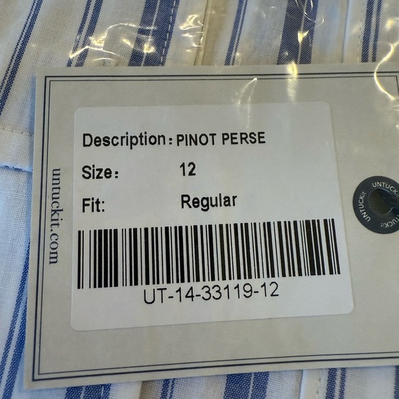 UNTUCKit Pinot Perse Women’s Blue White Striped Button Down Shirt Size 12R NEW - Picture 8 of 10